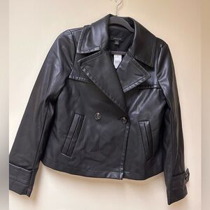 Ann Taylor Black Leather Moto Jacket Asymmetrical Design